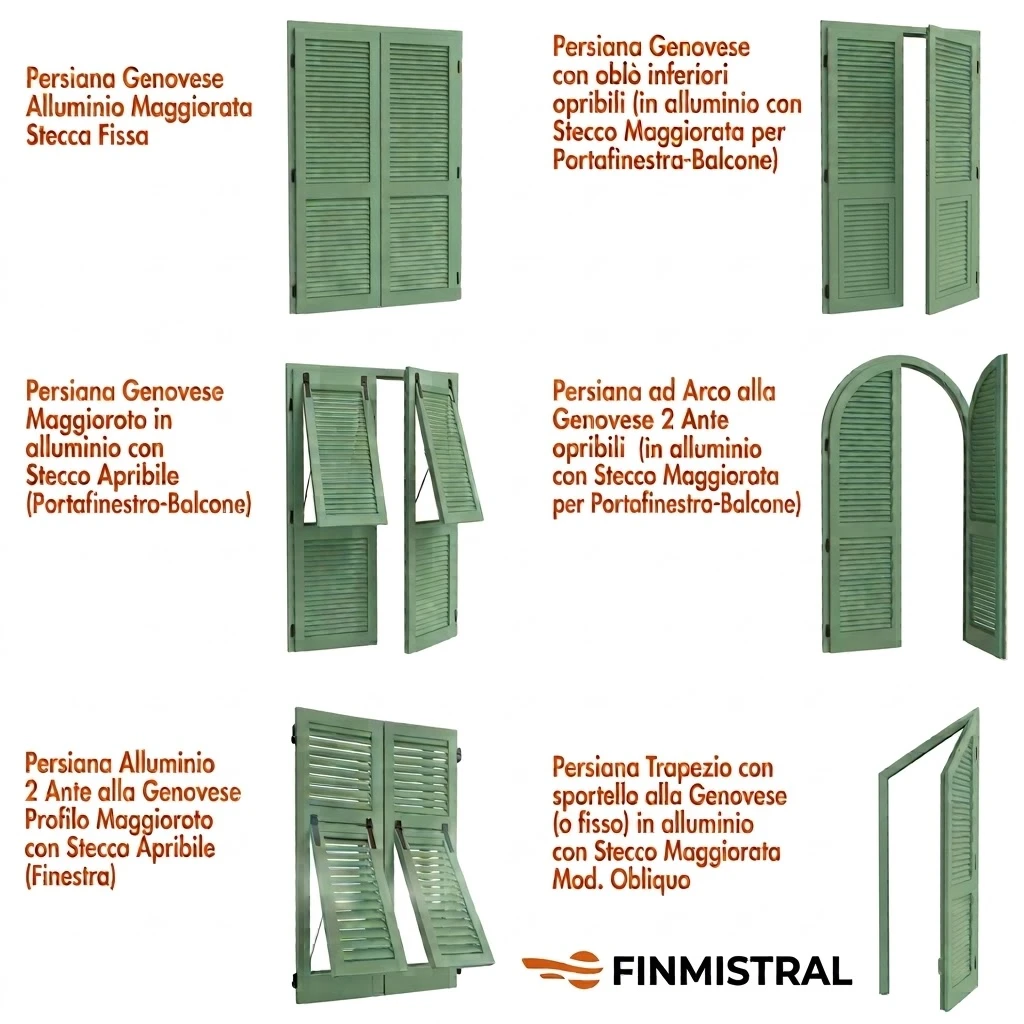 Prozuzione di persiane a Prezzi di Fabbrica persiane alla genovese di tutte le tiplogie 1 Anta 2 Ante Portafinestra Balcone Sportello