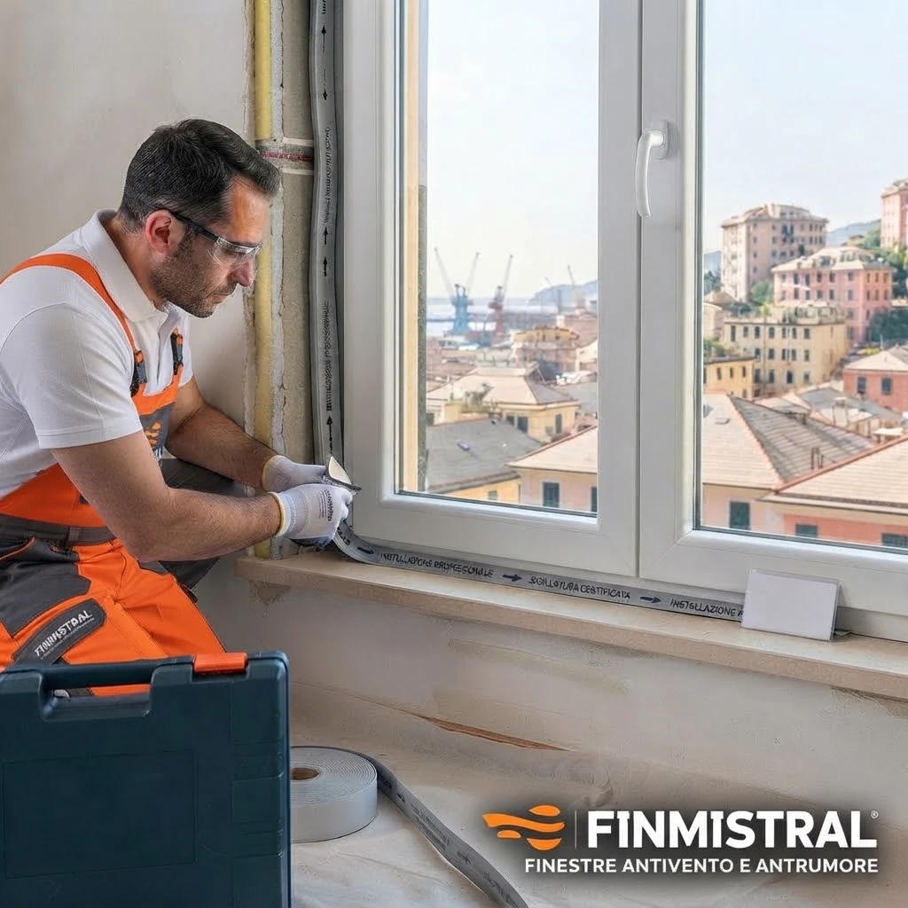 Installazione finestre con posa certificata e nastri termoespandenti a Genova eseguita da Finmistral per eliminare muffa, spifferi, vento, umidita